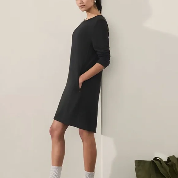 Athleta Coaster Luxe Sweatshirt Black Long Sleeve Dress Med Tall - Picture 3 of 7